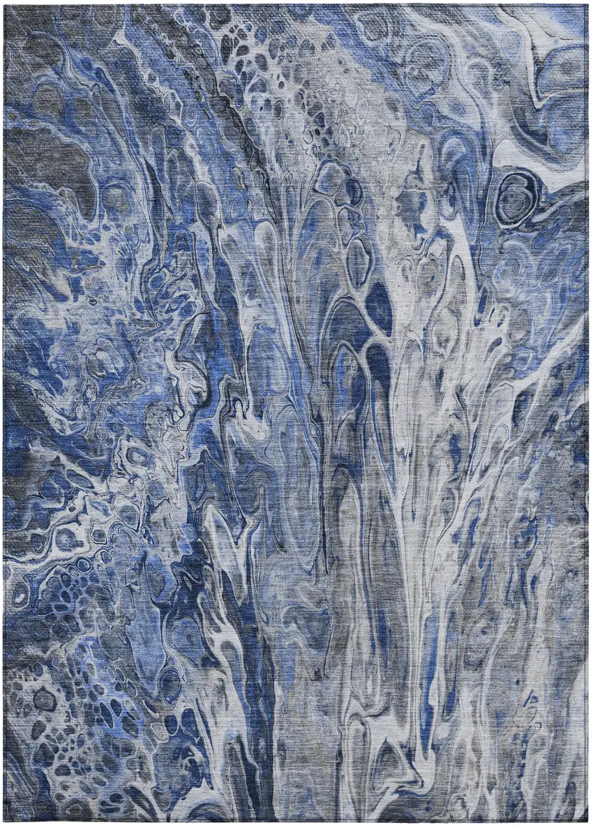 Denim Blue And Navy Blue Abstract Washable Indoor Outdoor Area Rug Photo 6