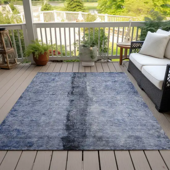 Denim Blue And Navy Blue Abstract Washable Indoor Outdoor Area Rug Photo 7