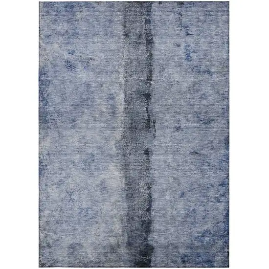 Denim Blue And Navy Blue Abstract Washable Indoor Outdoor Area Rug Photo 6