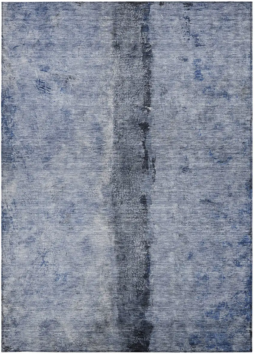 Denim Blue And Navy Blue Abstract Washable Indoor Outdoor Area Rug Photo 6