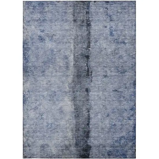 Denim Blue And Navy Blue Abstract Washable Indoor Outdoor Area Rug Photo 6