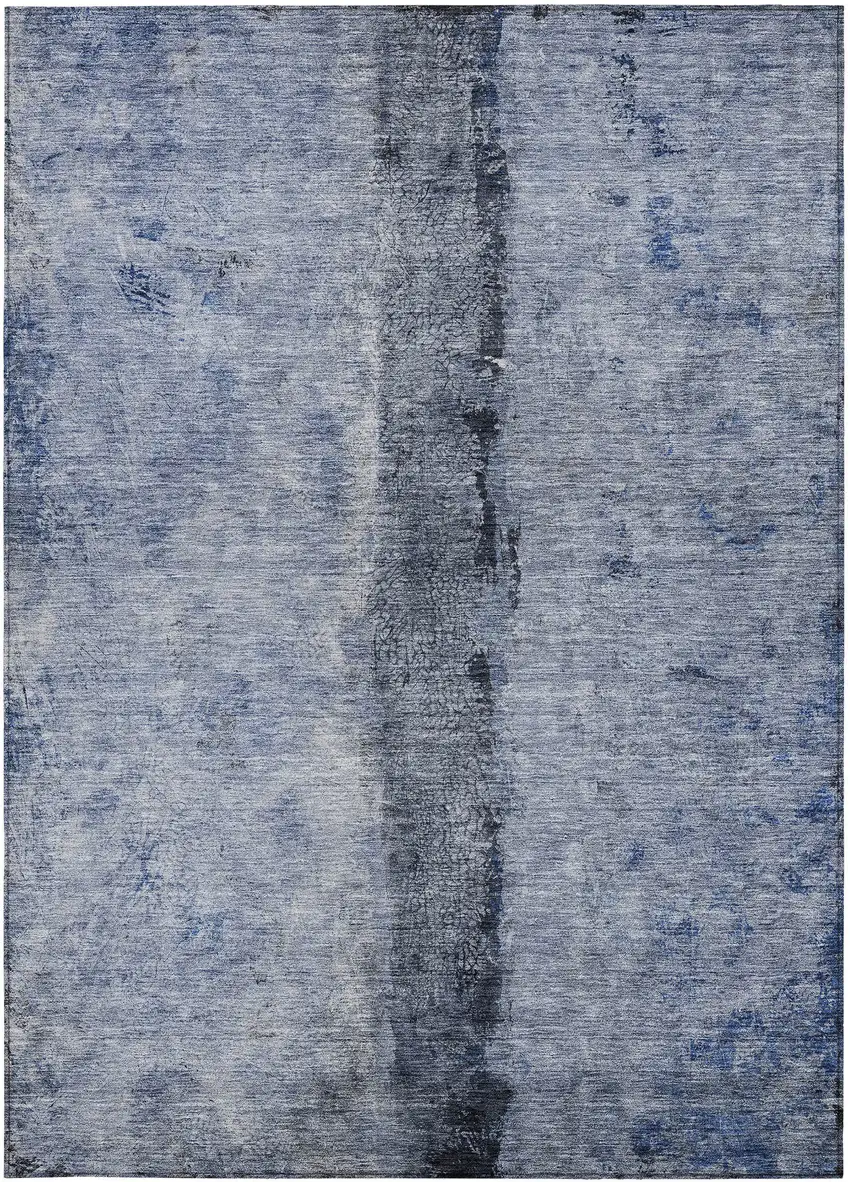 Denim Blue And Navy Blue Abstract Washable Indoor Outdoor Area Rug Photo 6