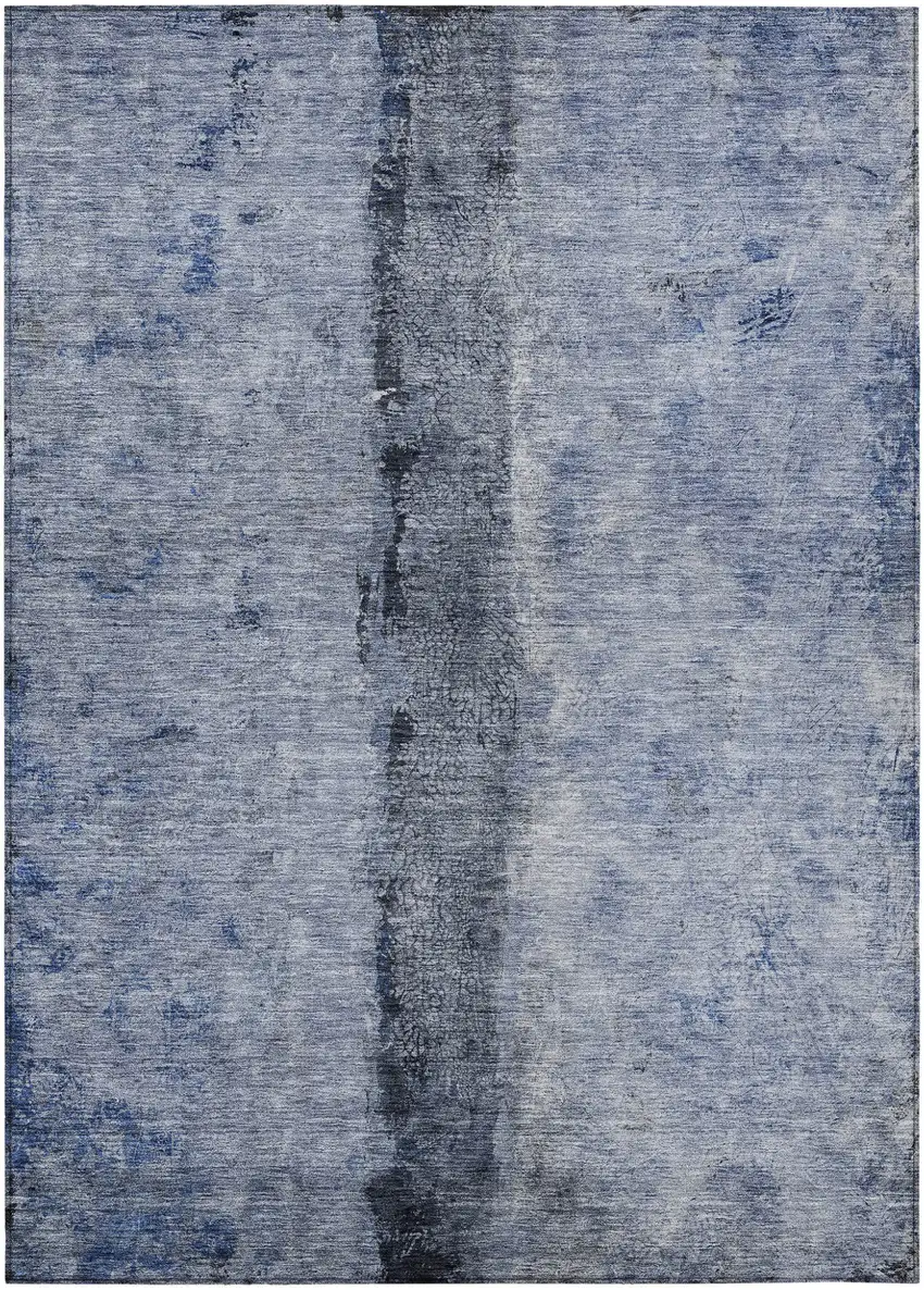 Denim Blue And Navy Blue Abstract Washable Indoor Outdoor Area Rug Photo 2