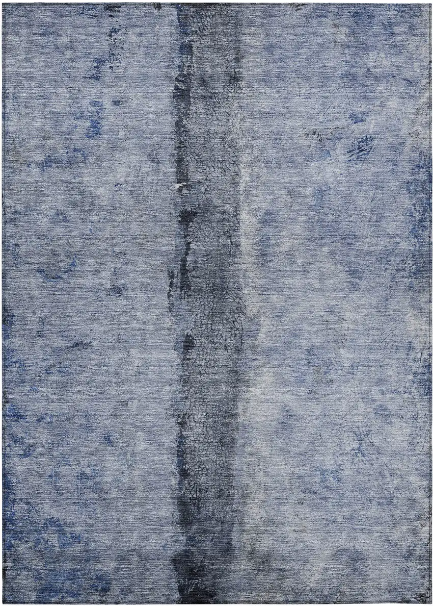 Denim Blue And Navy Blue Abstract Washable Indoor Outdoor Area Rug Photo 2