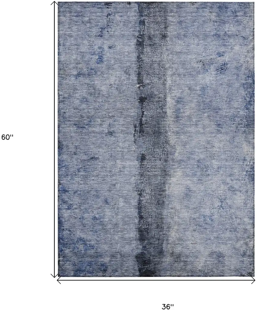 Denim Blue And Navy Blue Abstract Washable Indoor Outdoor Area Rug Photo 3