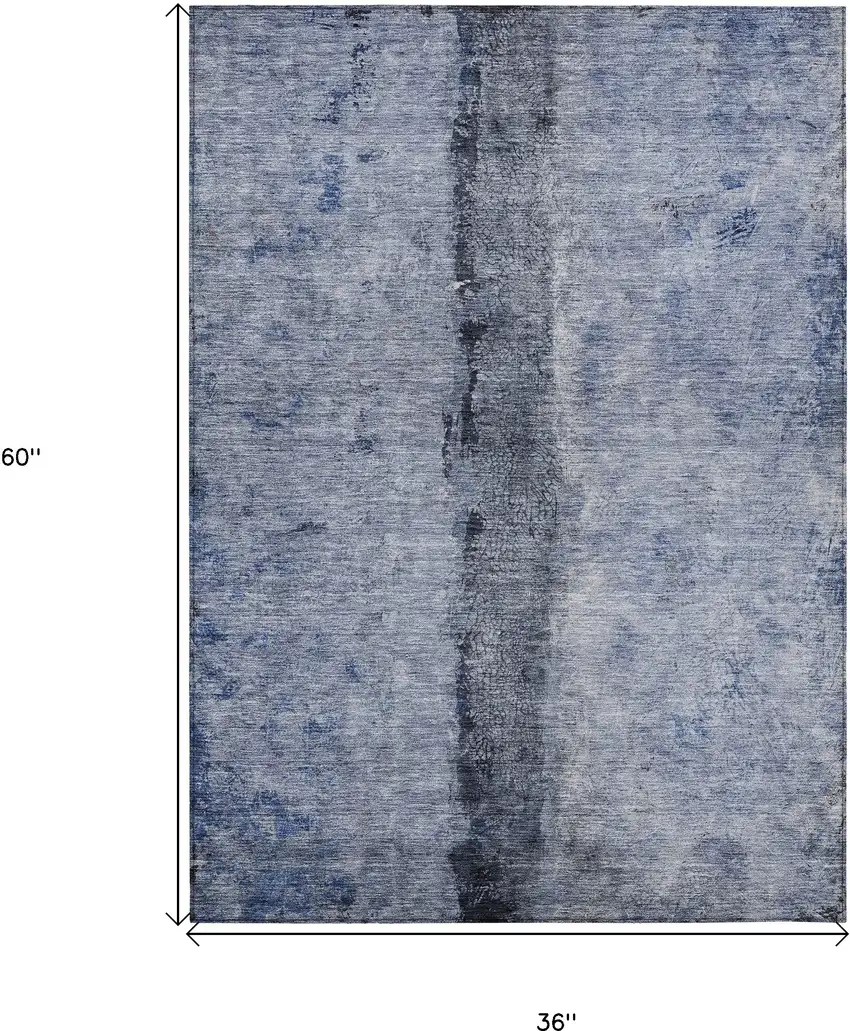 Denim Blue And Navy Blue Abstract Washable Indoor Outdoor Area Rug Photo 3