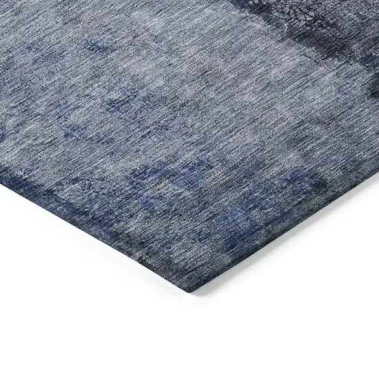 Denim Blue And Navy Blue Abstract Washable Indoor Outdoor Area Rug Photo 5