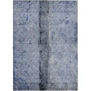 Photo of Denim Blue And Navy Blue Abstract Washable Indoor Outdoor Area Rug