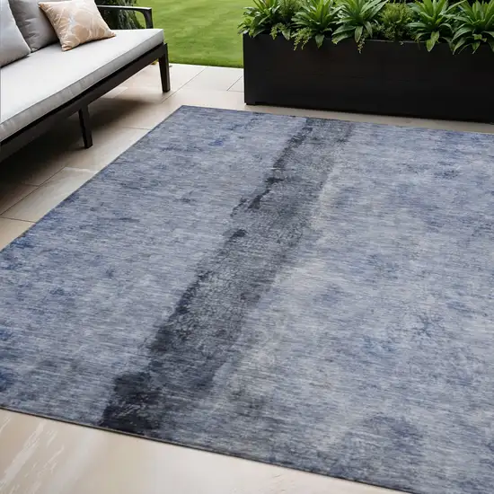 Denim Blue And Navy Blue Abstract Washable Indoor Outdoor Area Rug Photo 1