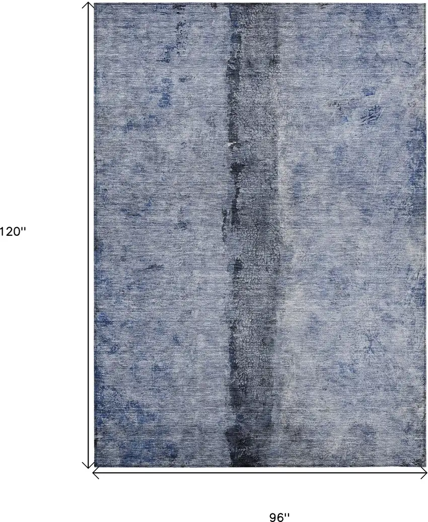 Denim Blue And Navy Blue Abstract Washable Indoor Outdoor Area Rug Photo 3