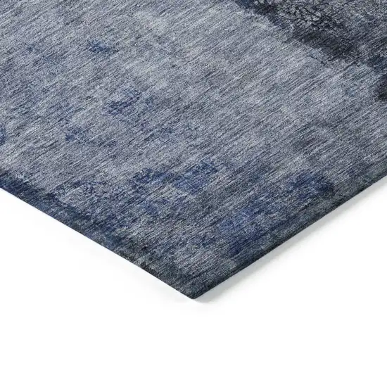 Denim Blue And Navy Blue Abstract Washable Indoor Outdoor Area Rug Photo 4
