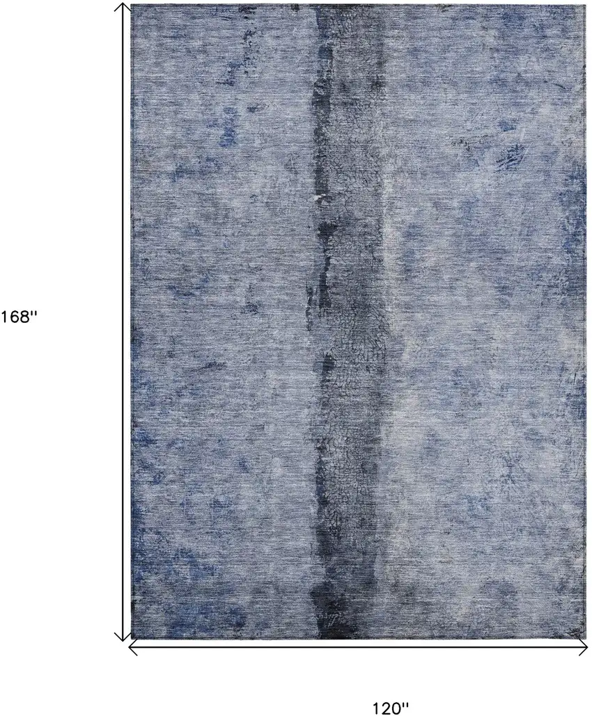 Denim Blue And Navy Blue Abstract Washable Indoor Outdoor Area Rug Photo 3