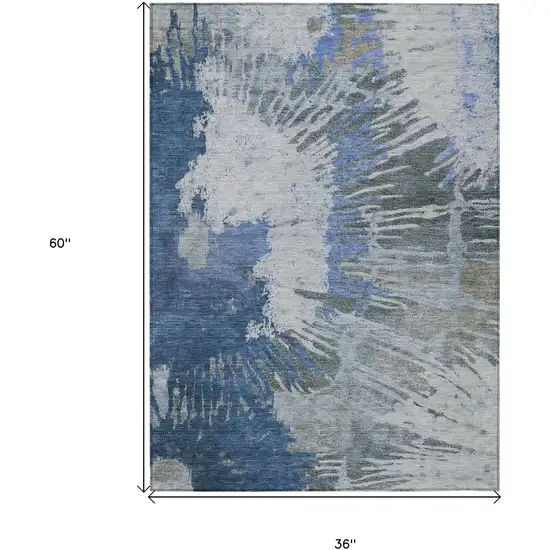 Denim Blue And Navy Blue Abstract Washable Indoor Outdoor Area Rug Photo 7