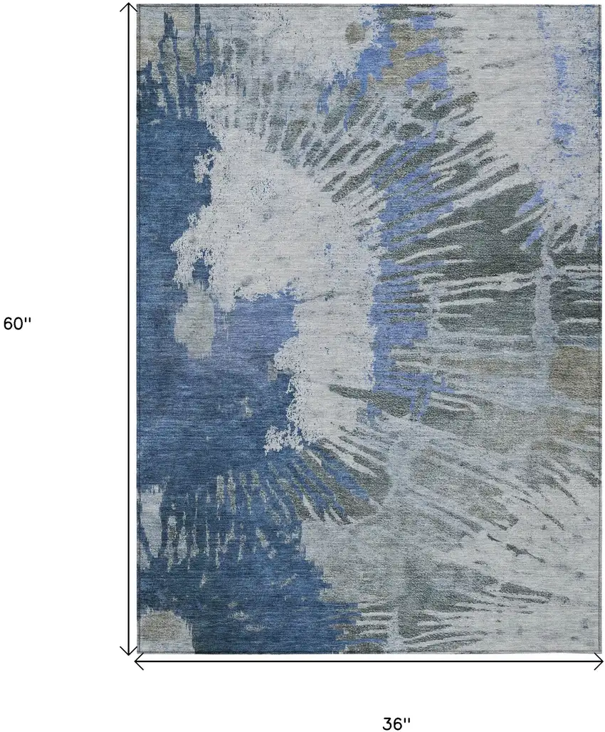 Denim Blue And Navy Blue Abstract Washable Indoor Outdoor Area Rug Photo 7