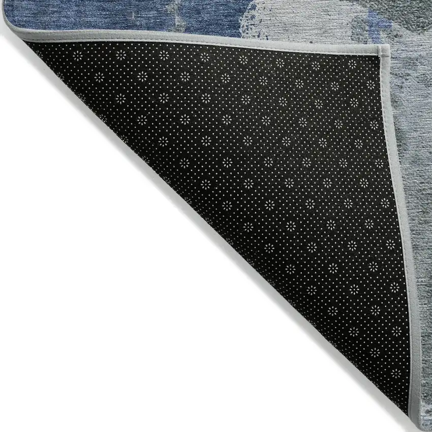 Denim Blue And Navy Blue Abstract Washable Indoor Outdoor Area Rug Photo 3