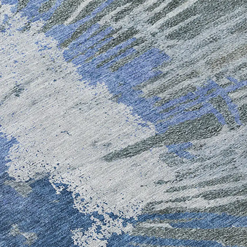 Denim Blue And Navy Blue Abstract Washable Indoor Outdoor Area Rug Photo 9