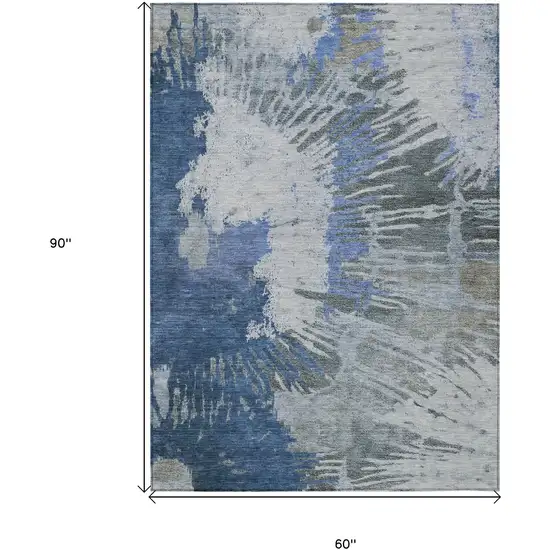 Denim Blue And Navy Blue Abstract Washable Indoor Outdoor Area Rug Photo 3