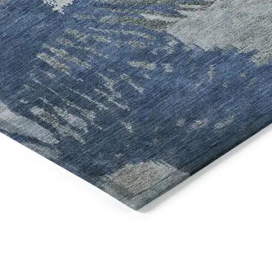 Denim Blue And Navy Blue Abstract Washable Indoor Outdoor Area Rug Photo 5