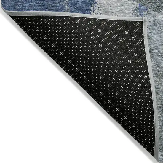 Denim Blue And Navy Blue Abstract Washable Indoor Outdoor Area Rug Photo 4
