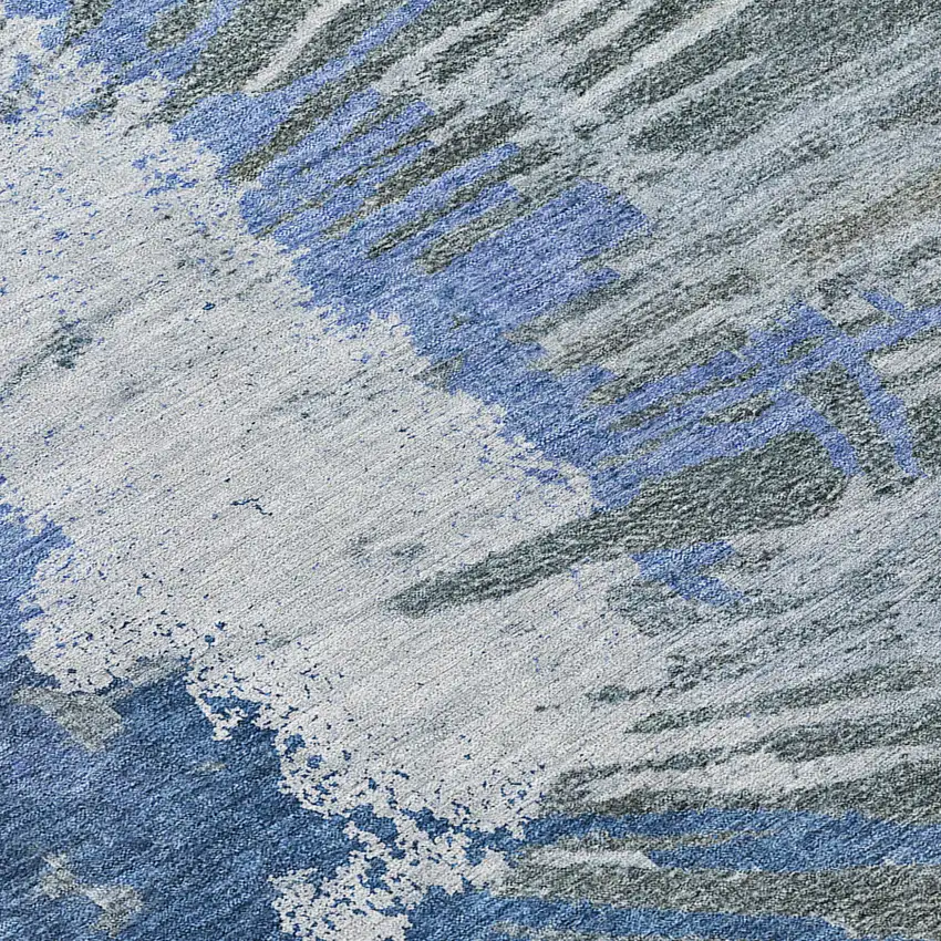 Denim Blue And Navy Blue Abstract Washable Indoor Outdoor Area Rug Photo 8
