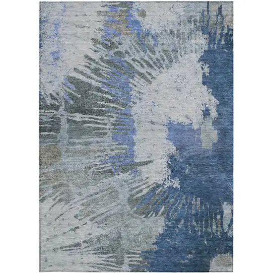 Denim Blue And Navy Blue Abstract Washable Indoor Outdoor Area Rug Photo 6
