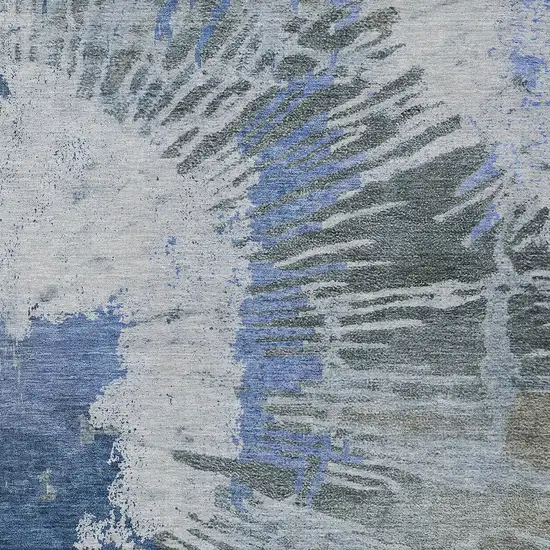 Denim Blue And Navy Blue Abstract Washable Indoor Outdoor Area Rug Photo 6