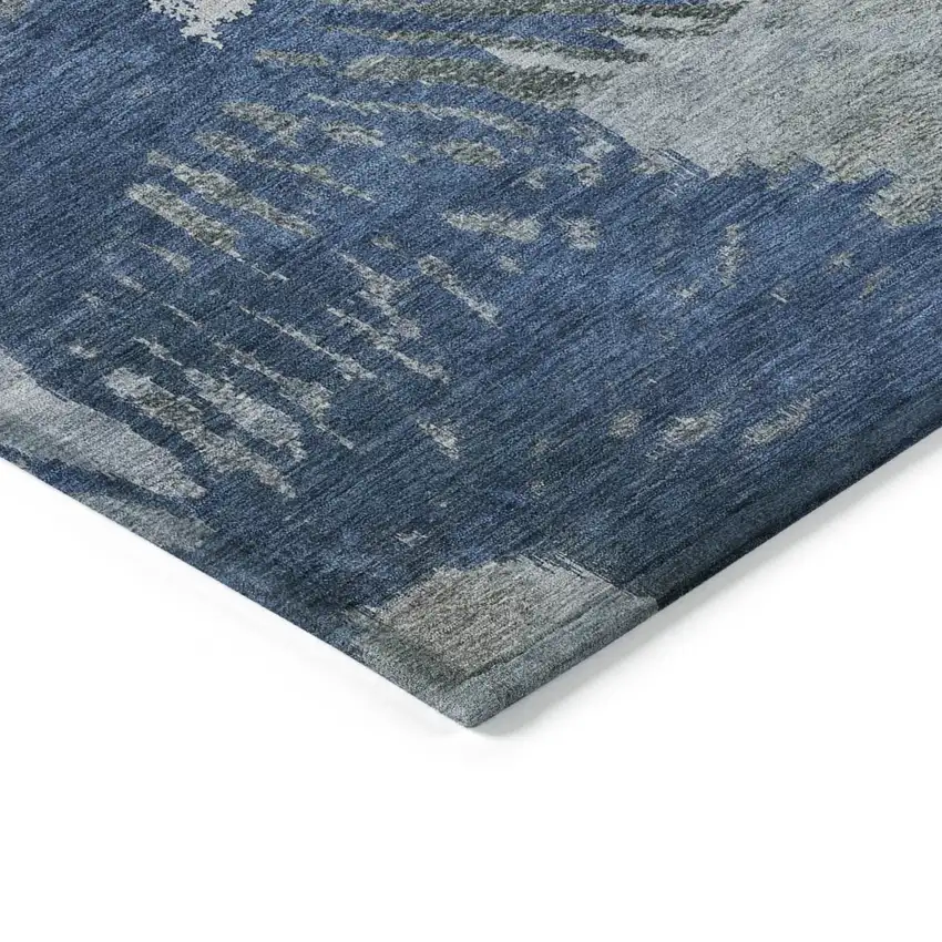 Denim Blue And Navy Blue Abstract Washable Indoor Outdoor Area Rug Photo 5