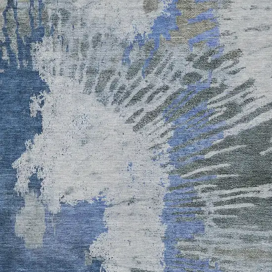 Denim Blue And Navy Blue Abstract Washable Indoor Outdoor Area Rug Photo 6