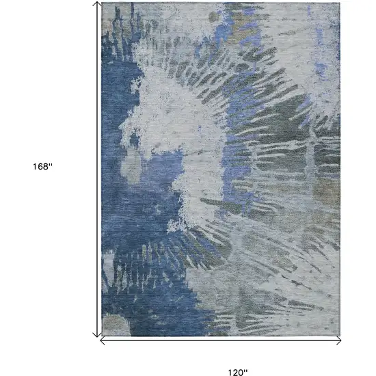Denim Blue And Navy Blue Abstract Washable Indoor Outdoor Area Rug Photo 3