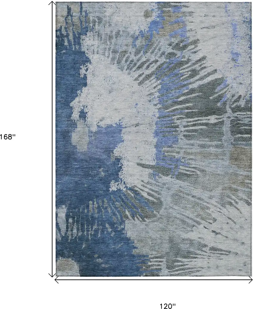 Denim Blue And Navy Blue Abstract Washable Indoor Outdoor Area Rug Photo 3