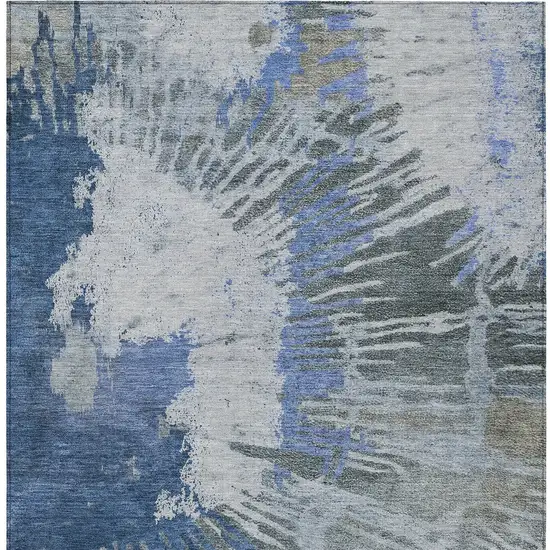 Denim Blue And Navy Blue Abstract Washable Indoor Outdoor Area Rug Photo 7