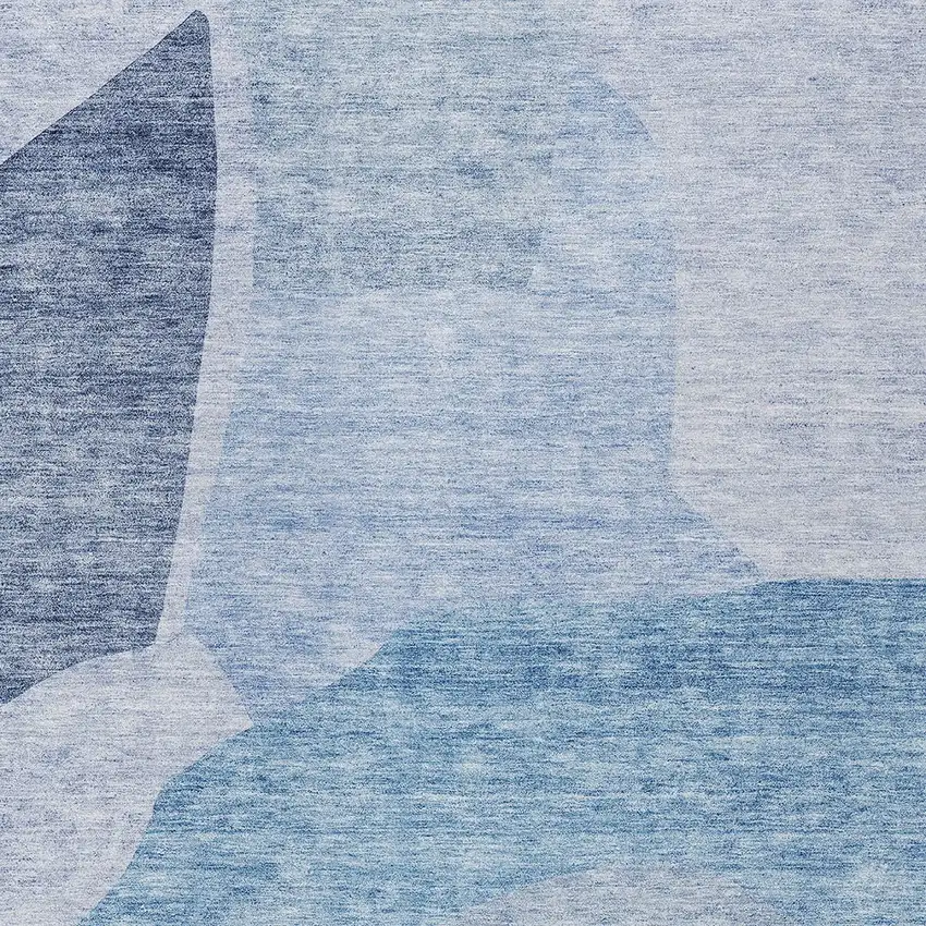 Denim Blue And Navy Blue Abstract Washable Indoor Outdoor Area Rug Photo 6