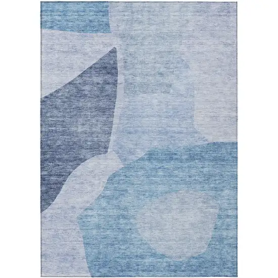 Denim Blue And Navy Blue Abstract Washable Indoor Outdoor Area Rug Photo 2