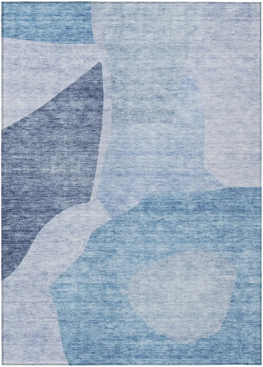 Denim Blue And Navy Blue Abstract Washable Indoor Outdoor Area Rug Photo 2