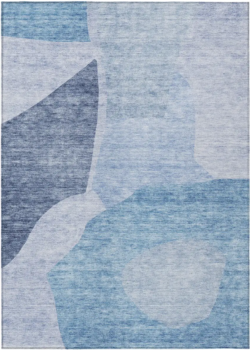 Denim Blue And Navy Blue Abstract Washable Indoor Outdoor Area Rug Photo 2