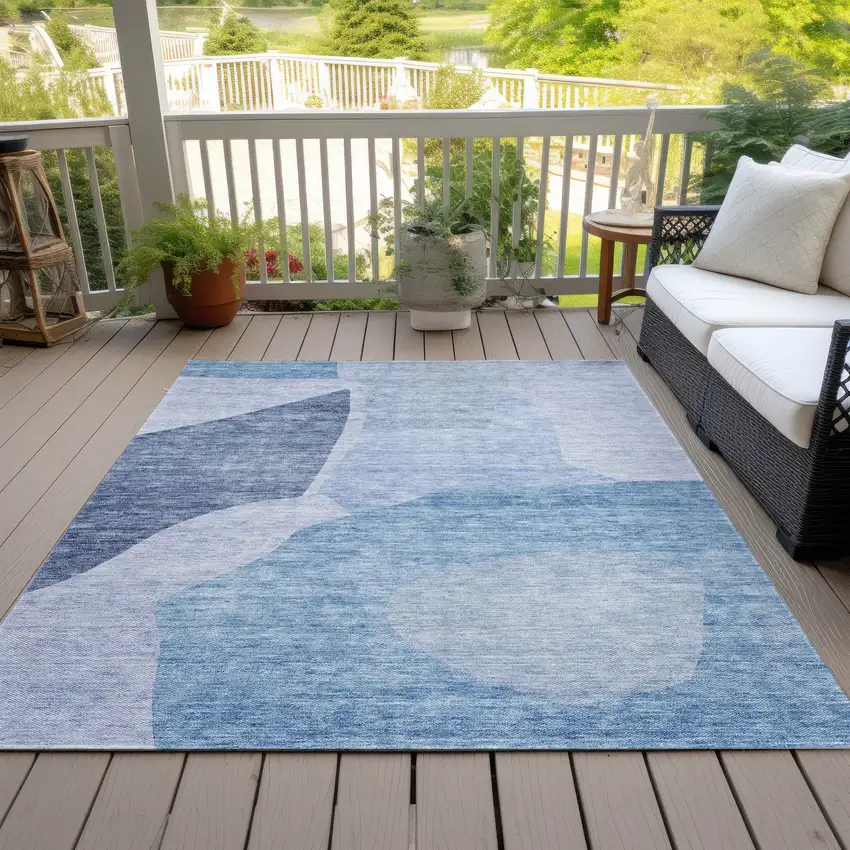 Denim Blue And Navy Blue Abstract Washable Indoor Outdoor Area Rug Photo 7