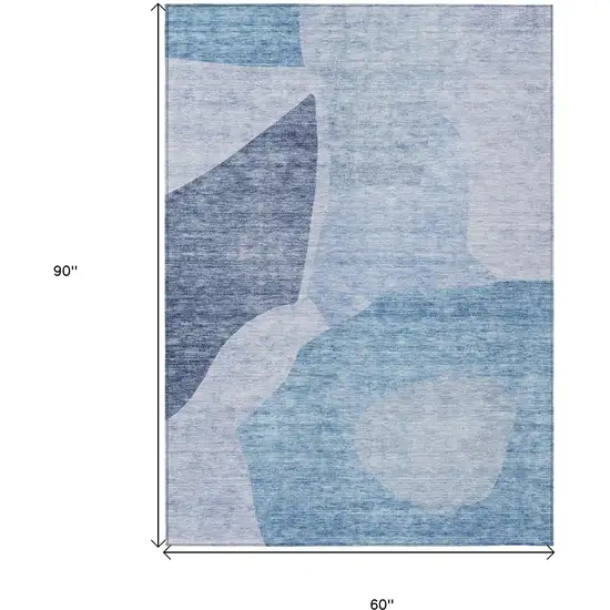 Denim Blue And Navy Blue Abstract Washable Indoor Outdoor Area Rug Photo 3