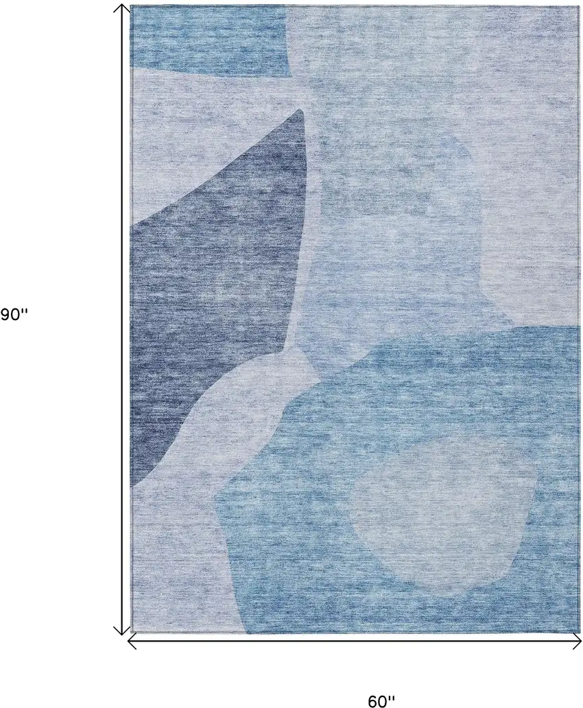 Denim Blue And Navy Blue Abstract Washable Indoor Outdoor Area Rug Photo 3