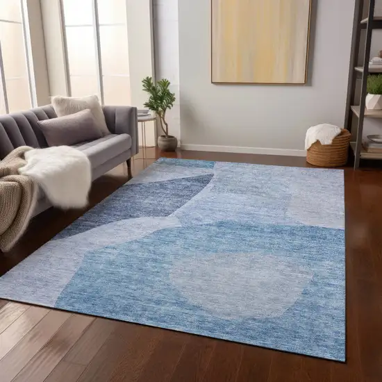 Denim Blue And Navy Blue Abstract Washable Indoor Outdoor Area Rug Photo 8