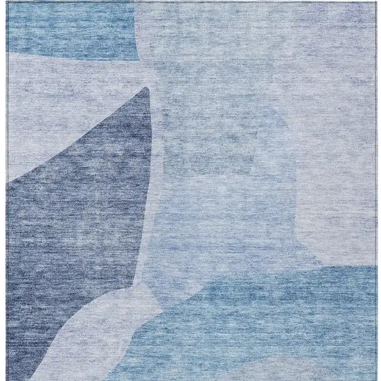 Denim Blue And Navy Blue Abstract Washable Indoor Outdoor Area Rug Photo 6