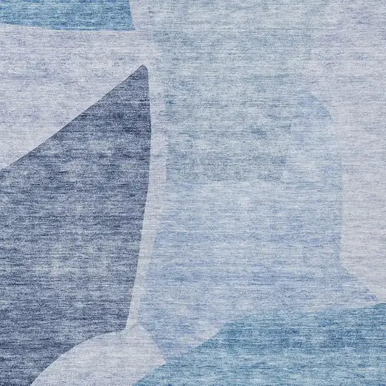 Denim Blue And Navy Blue Abstract Washable Indoor Outdoor Area Rug Photo 5