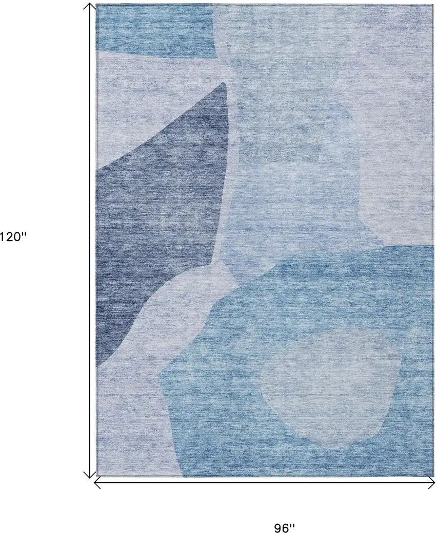 Denim Blue And Navy Blue Abstract Washable Indoor Outdoor Area Rug Photo 3