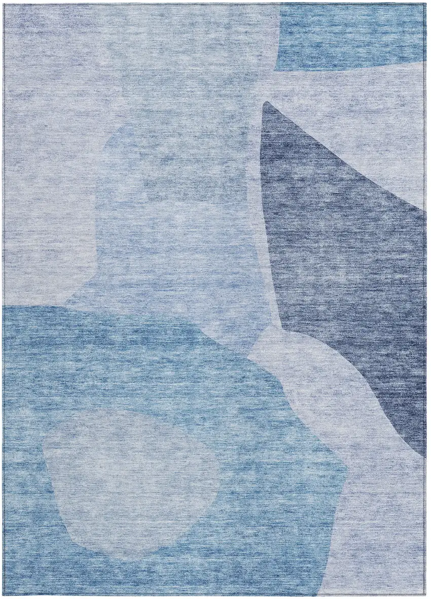 Denim Blue And Navy Blue Abstract Washable Indoor Outdoor Area Rug Photo 4