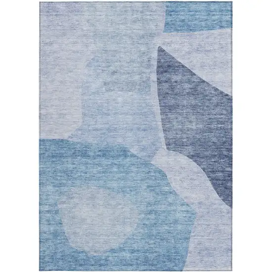 Denim Blue And Navy Blue Abstract Washable Indoor Outdoor Area Rug Photo 4