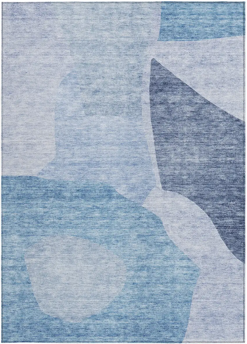 Denim Blue And Navy Blue Abstract Washable Indoor Outdoor Area Rug Photo 4