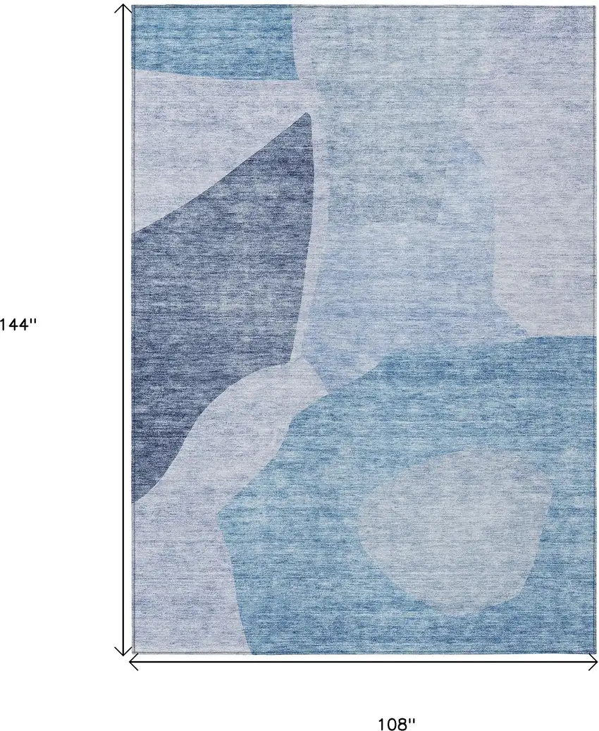 Denim Blue And Navy Blue Abstract Washable Indoor Outdoor Area Rug Photo 3