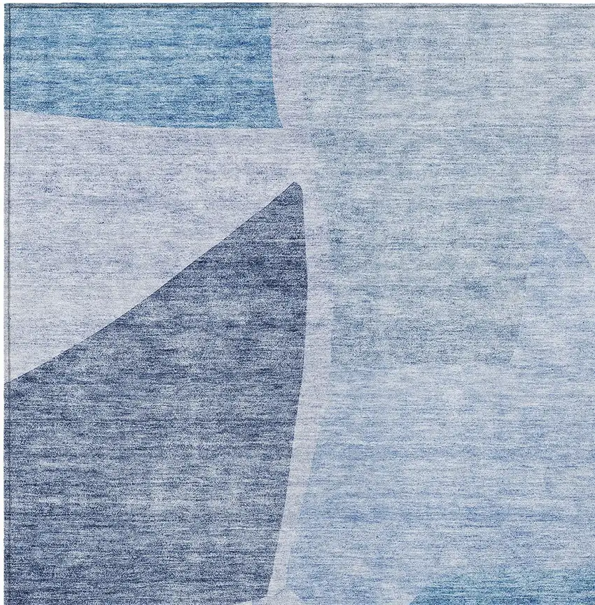 Denim Blue And Navy Blue Abstract Washable Indoor Outdoor Area Rug Photo 7