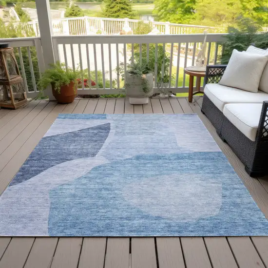 Denim Blue And Navy Blue Abstract Washable Indoor Outdoor Area Rug Photo 8