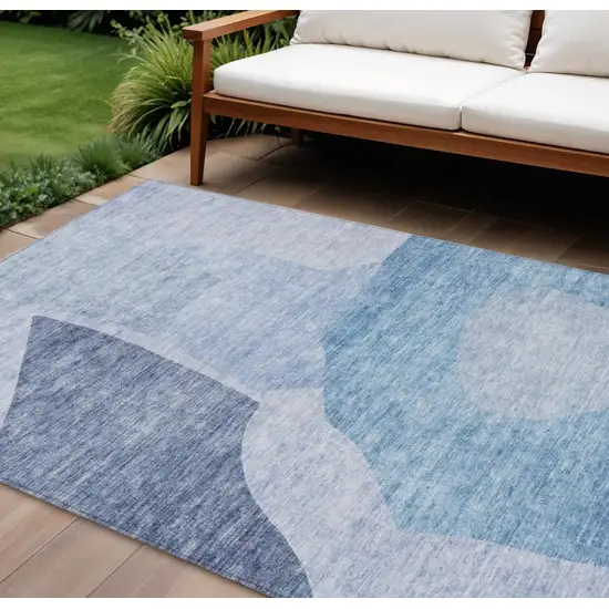 Denim Blue And Navy Blue Abstract Washable Indoor Outdoor Area Rug Photo 1