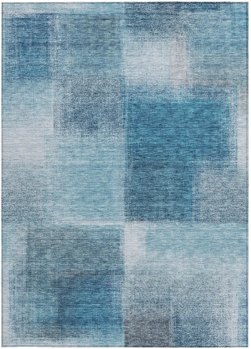 Denim Blue And Navy Blue Abstract Washable Indoor Outdoor Area Rug Photo 6